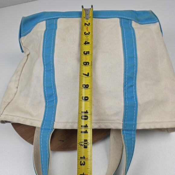 Vtg L.L.Bean Boat and Tote Bag Medium tiffany Blue Trim Canvas Open Top Made USA - Picture 13 of 16